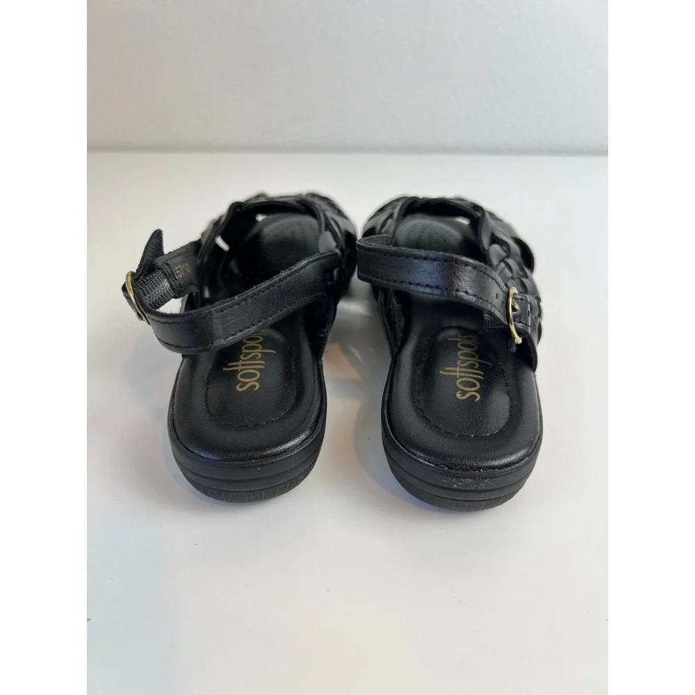 Softspots Black‎ Leather Woven Slingback Sandals Womens 8M Comfort Boho Shoes